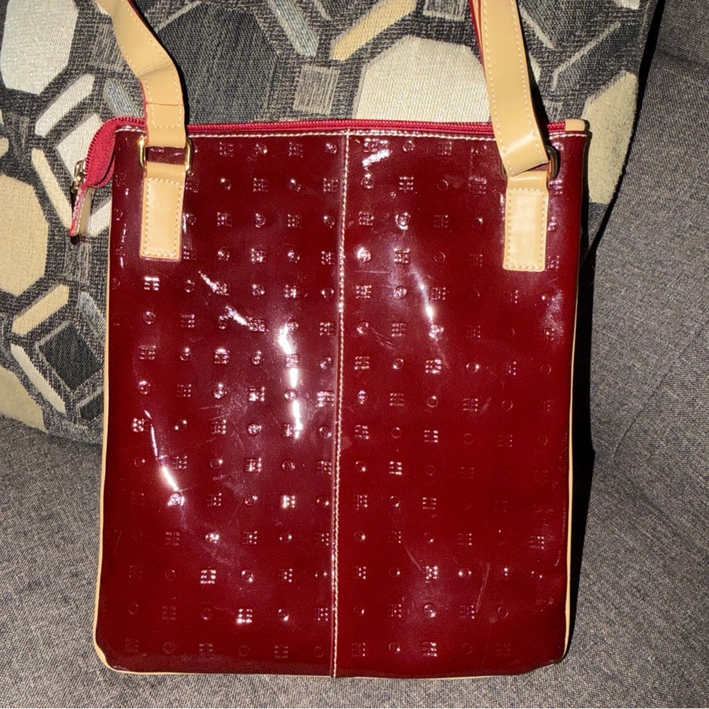 Arcadia Italian Leather Handbag Crossbody Red Beige Adjustable VN